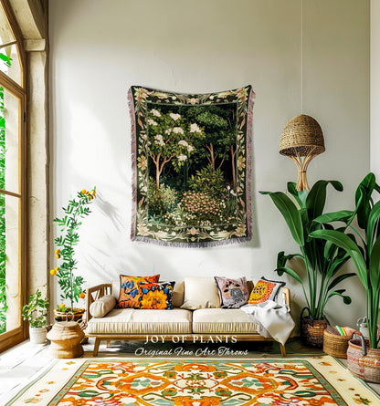 Emerald Green Medieval Tree Tapestry | Magical Woodland Cottagecore Aesthetic Nature Lover Book Nook Woven Blanket Olive Green Decor Boho |