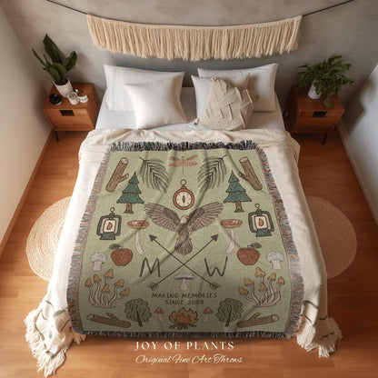 Sage Green Anniversary Blanket Woven Tapestry | Custom Wedding Anniversary Gift for Couple Personalized Tapestry Woven Blanket Gift for Her