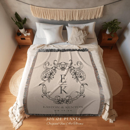 Monogram Tapestry Wedding Gift | Personalized Last Name Tapestry Custom Wedding Monogram Couple Keepsake Blanket Anniversary His & Hers Gift