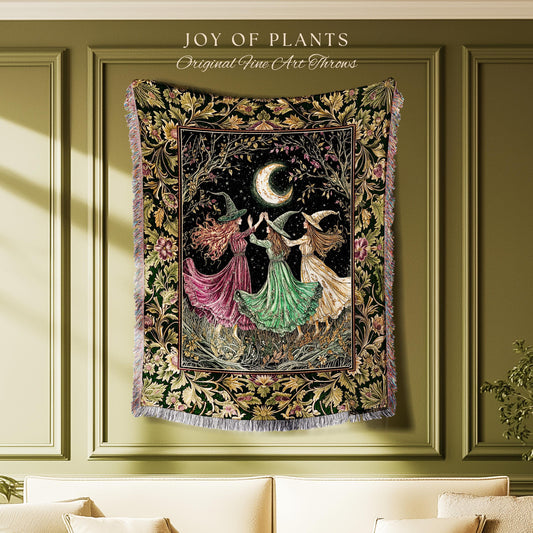 Cozy Autumn Halloween Blanket | Cottagecore Witch Throw Wiccan Fairytale Mystic Woven Wall Tapestry Moody Maximalism Macabre Dark Academia |