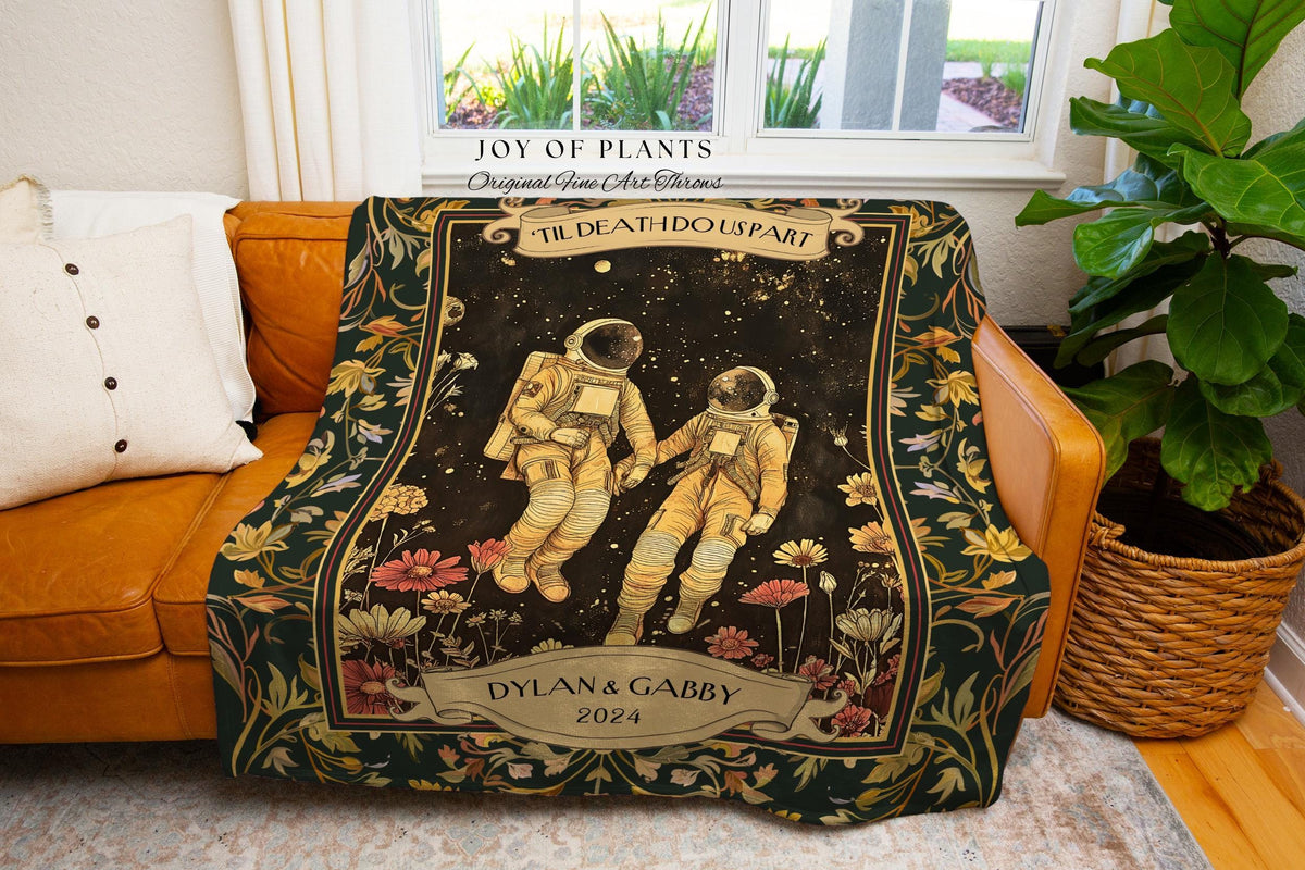To the Moon & Back Astral Lovers Blanket Custom | Celestial Astronaut Love Romantic Wedding Anniversary Tapestry Throw Sentimental for Him