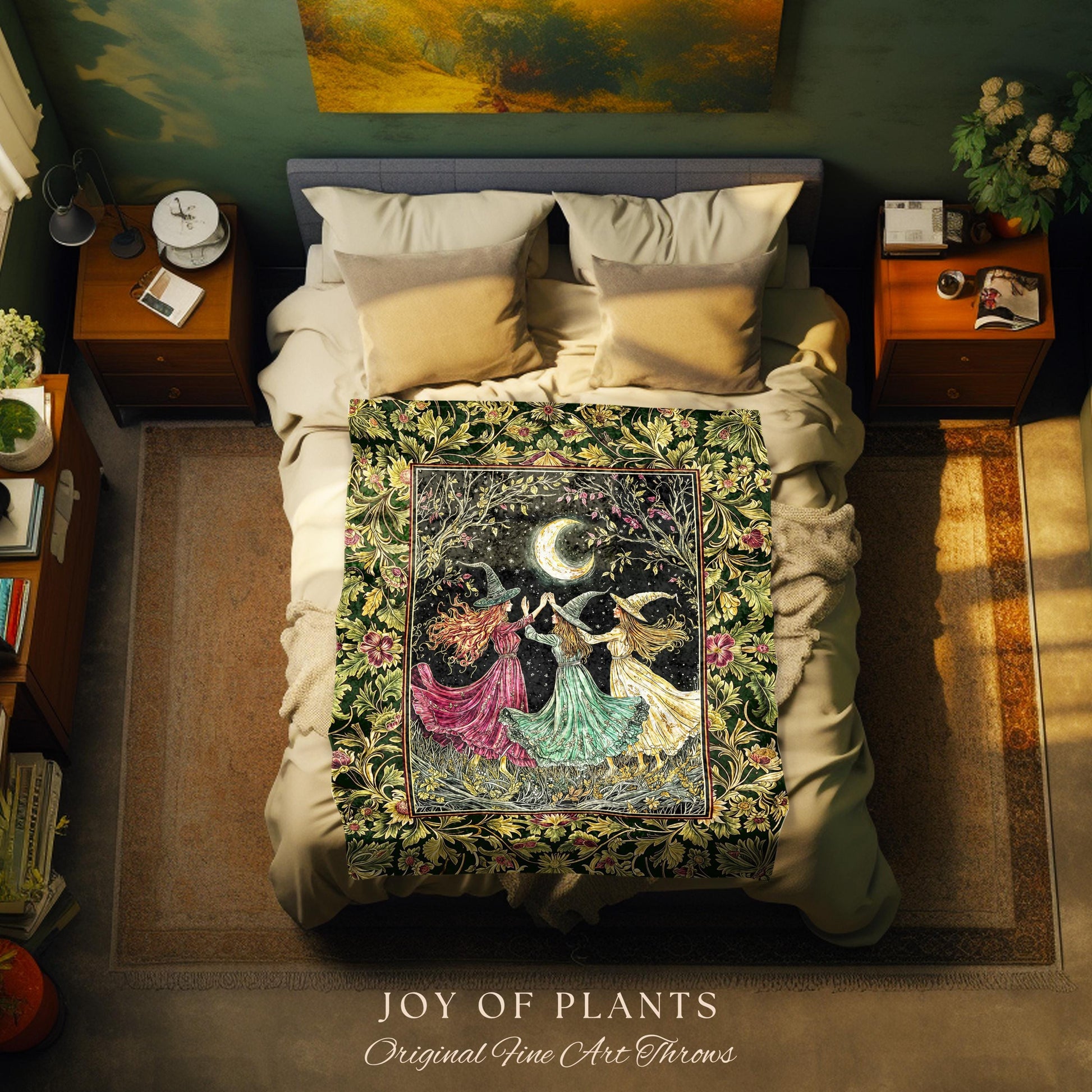 Cozy Autumn Halloween Blanket | Cottagecore Witch Throw Wiccan Fairytale Mystic Woven Wall Tapestry Moody Maximalism Macabre Dark Academia |