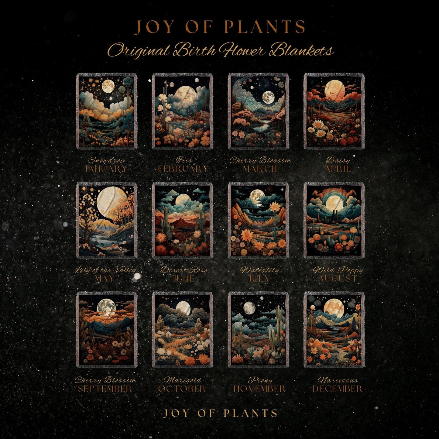 Narcissus Birth Month Flower Tapestry Full Moon Landscape | Custom December Birthday Gift Woven Blanket Personalized Birth Flower December |