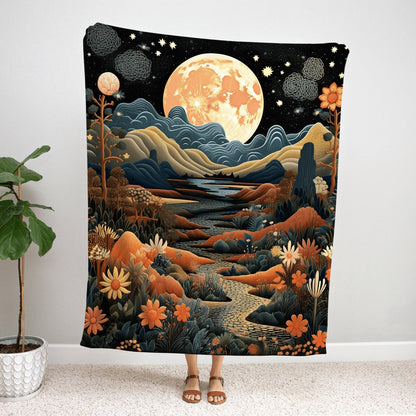 Narcissus Birth Month Flower Tapestry Full Moon Landscape | Custom December Birthday Gift Woven Blanket Personalized Birth Flower December |
