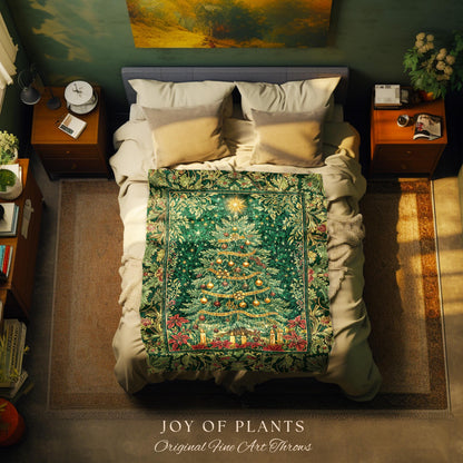 Emerald Evergreen Cozy Throw Blanket | Vintage Christmas Woven Wall Tapestry Holiday Winter Cottagecore Rustic Yuletide Classic Style Xmas |