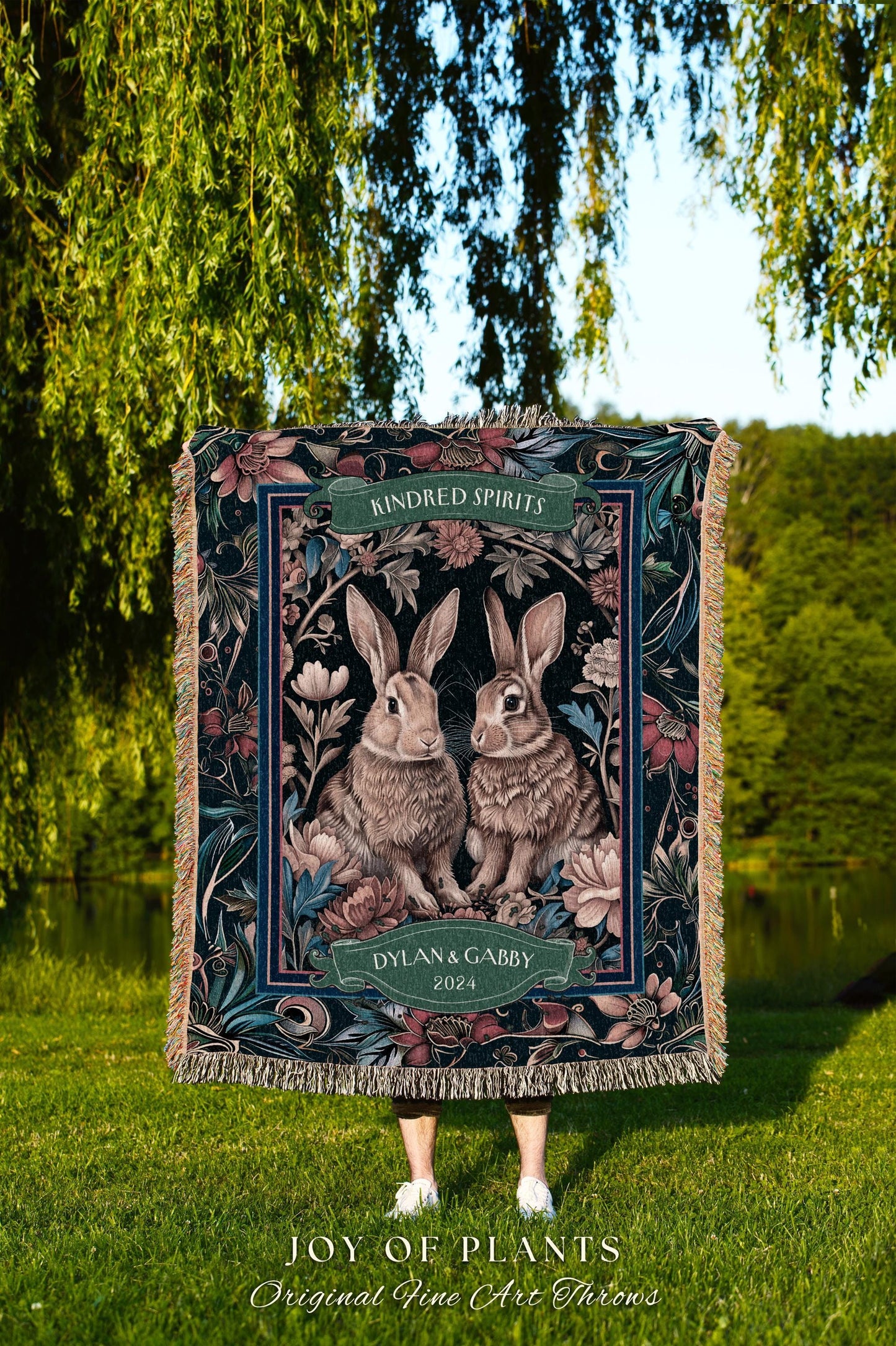 Cozy Couple Gift Personalized Bunny Blanket | Soft Cottagecore Rabbit Blanket Cute Couples Woven Tapestry Personalized Mr & Mrs Anniversary