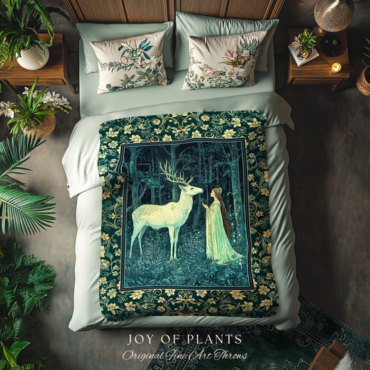 Medieval Princess Woodland Magic Blanket | Ancient Spirits Ethereal Forest Tapestry Mystic Woods Folklore Woven Wall Art Elegant Cottagecore