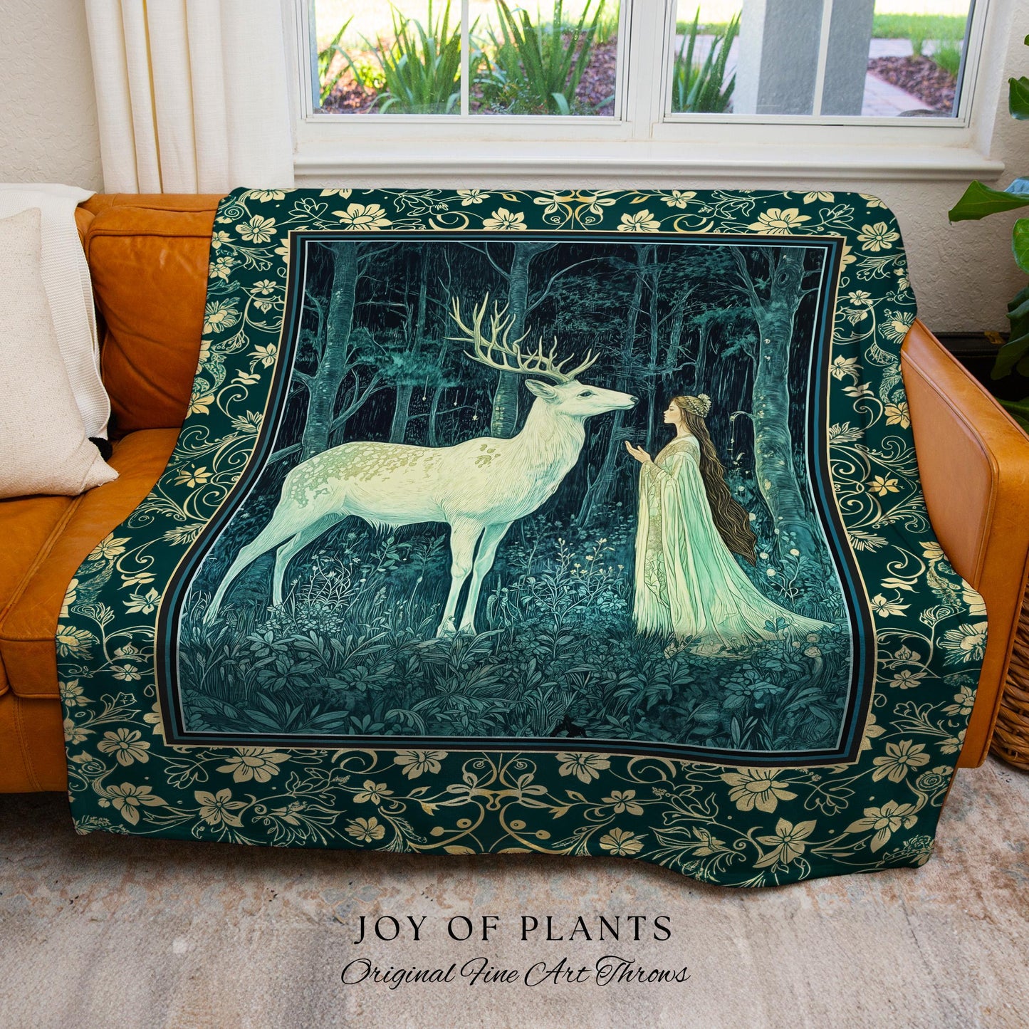 Medieval Princess Woodland Magic Blanket | Ancient Spirits Ethereal Forest Tapestry Mystic Woods Folklore Woven Wall Art Elegant Cottagecore