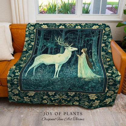 Medieval Princess Woodland Magic Blanket | Ancient Spirits Ethereal Forest Tapestry Mystic Woods Folklore Woven Wall Art Elegant Cottagecore