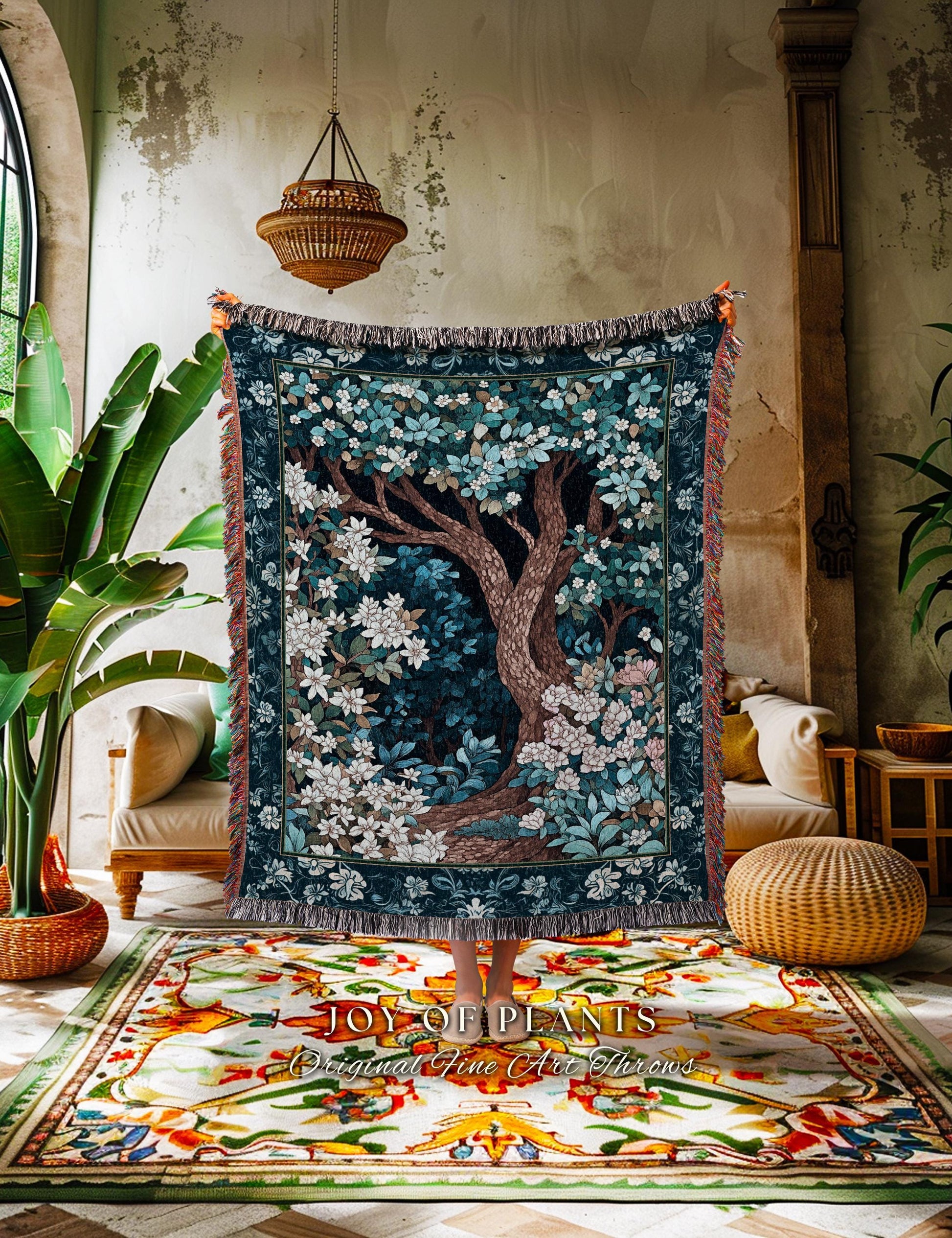 Bohemian Tree Tapestry Blanket Magical Aesthetic Folklore Forest Ethereal Throw | Nature Inspired Woodland Magic Wildflower Fairycore Decor