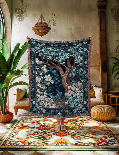 Bohemian Tree Tapestry Blanket Magical Aesthetic Folklore Forest Ethereal Throw | Nature Inspired Woodland Magic Wildflower Fairycore Decor