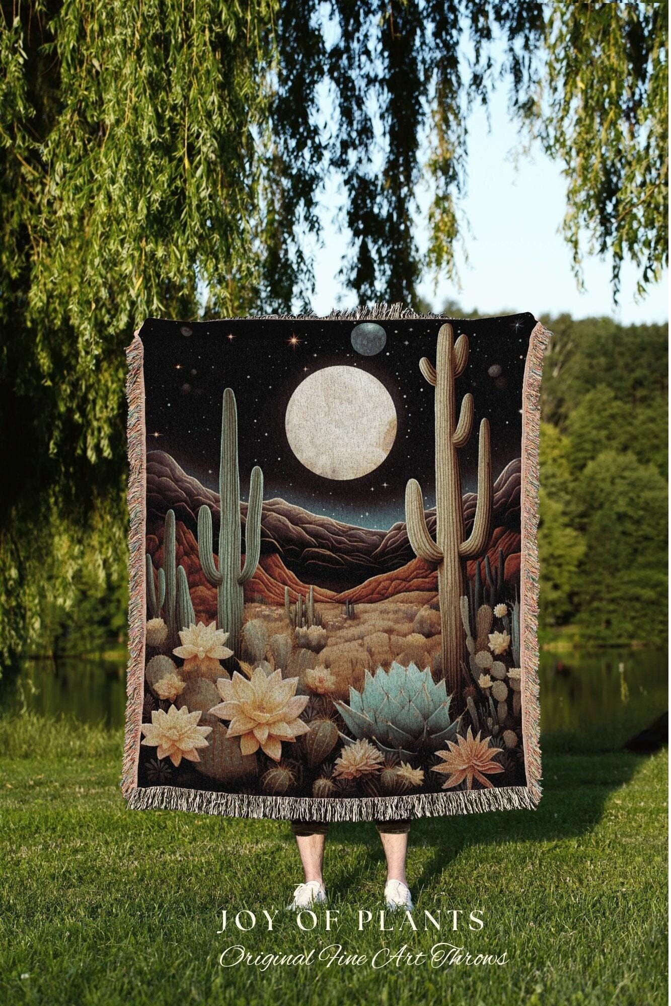 Starry Sky Desert Blanket | Southwestern Home Decor Housewarming Gift Blanket Cactus Aesthetic Blanket Woven Tapestry Desert Plains Boho Art