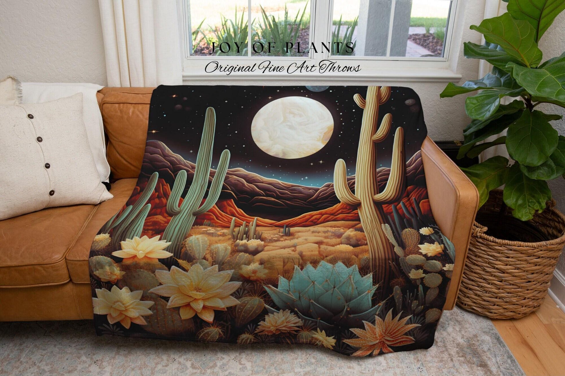 Starry Sky Desert Blanket | Southwestern Home Decor Housewarming Gift Blanket Cactus Aesthetic Blanket Woven Tapestry Desert Plains Boho Art