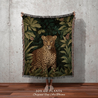 Vintage Leopard Blanket Woven | William Morris inspired Jungle Blanket Vintage Fairycore Woodland Aesthetic Decor Woven Throw Leopard Decor