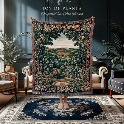 Magical Kingdom Folklore Tapestry Woven | Medieval Botanical Gothic Victorian Fairytale Garden Throw Blanket Romantic Victorian Landscape |