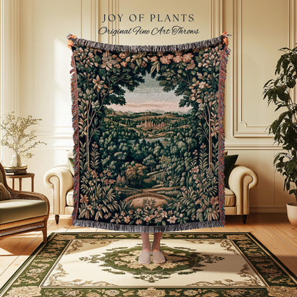 Magical Kingdom Folklore Tapestry Woven | Medieval Botanical Gothic Victorian Fairytale Garden Throw Blanket Romantic Victorian Landscape |