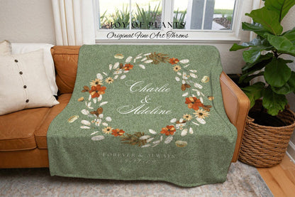 Sage Green Anniversary Blanket | Personalized Last Name Gift Blanket Wedding Monogram Couple Keepsake Blanket Anniversary Mr and Mrs Gift |
