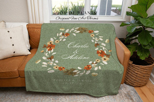 Sage Green Anniversary Blanket | Personalized Last Name Gift Blanket Wedding Monogram Couple Keepsake Blanket Anniversary Mr and Mrs Gift |