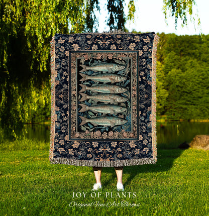 Rustic Nautical Sardine Blanket | Costal Aesthetic Woven Tapestry for Beach House Sea Lover Home Accent Ocean Inspired Marine Decor Throw