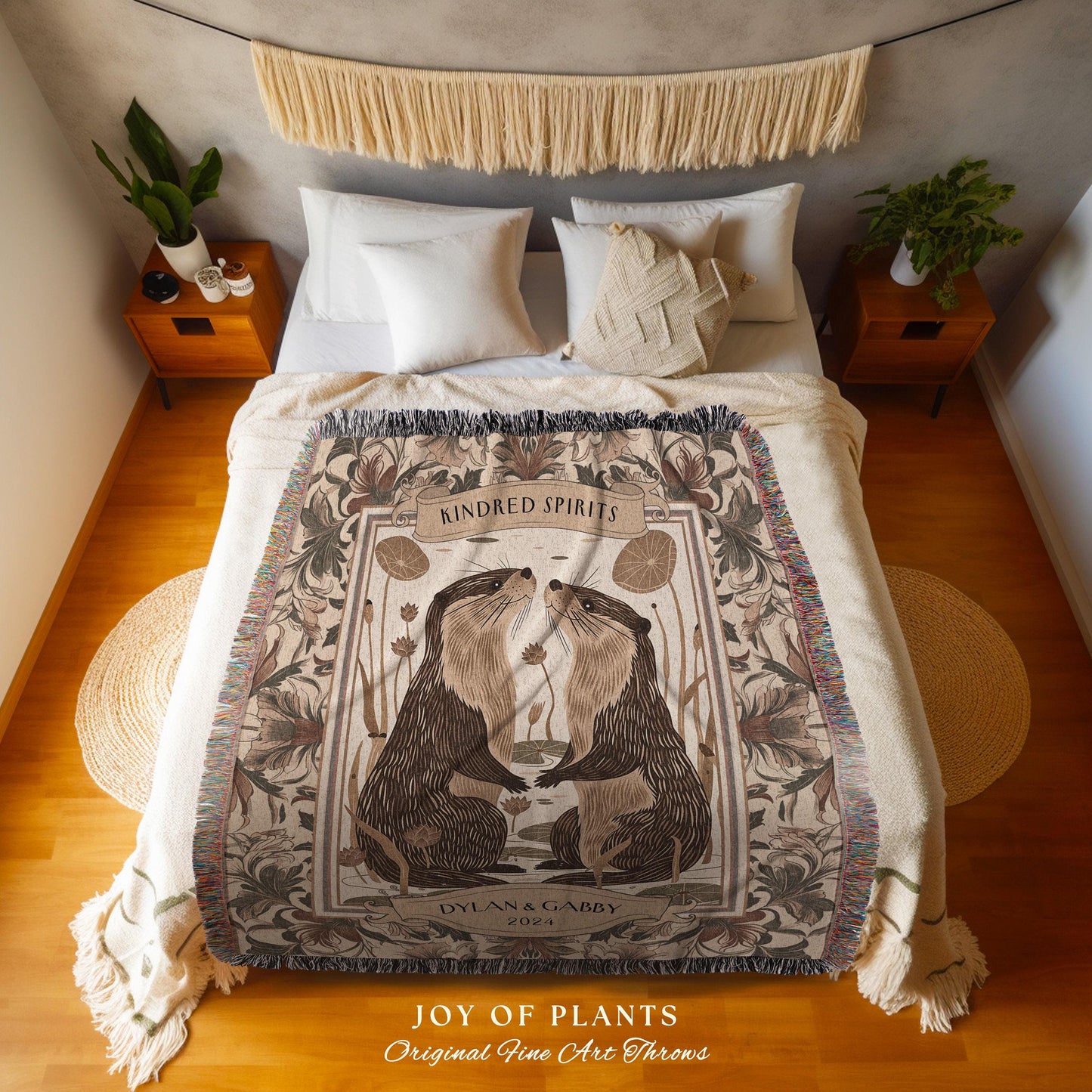 Personalized Otter Couple Throw Blanket | Whimsical Dating Anniversary Custom Established Date Blanket Significant Otters Gift Cute Tapestry