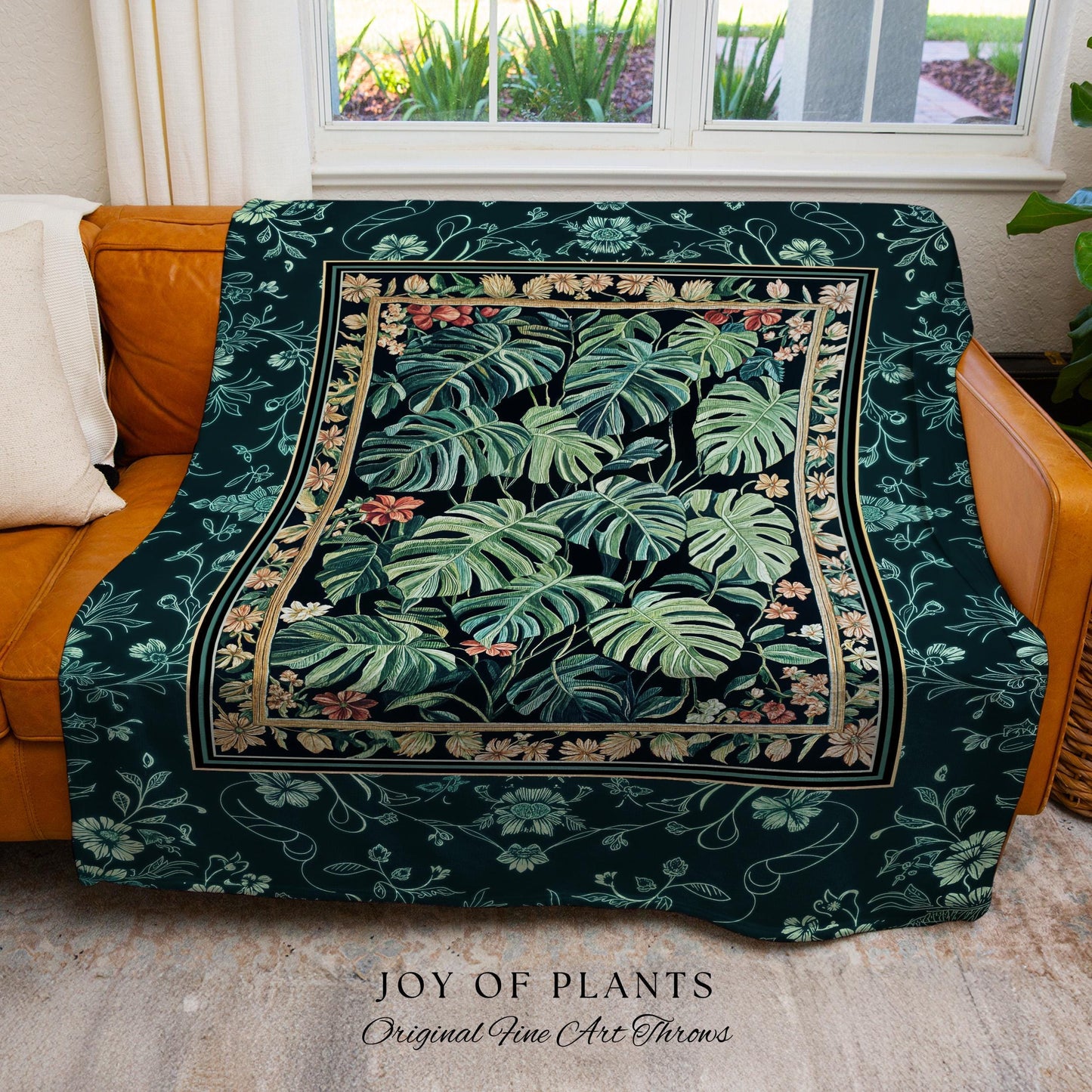 Dark Woodland Maximalist Monstera Tapestry | Tropigoth Botanical Bedroom Houseplant Lover Bedding Forestcore Costal Aesthetic Woven Blanket