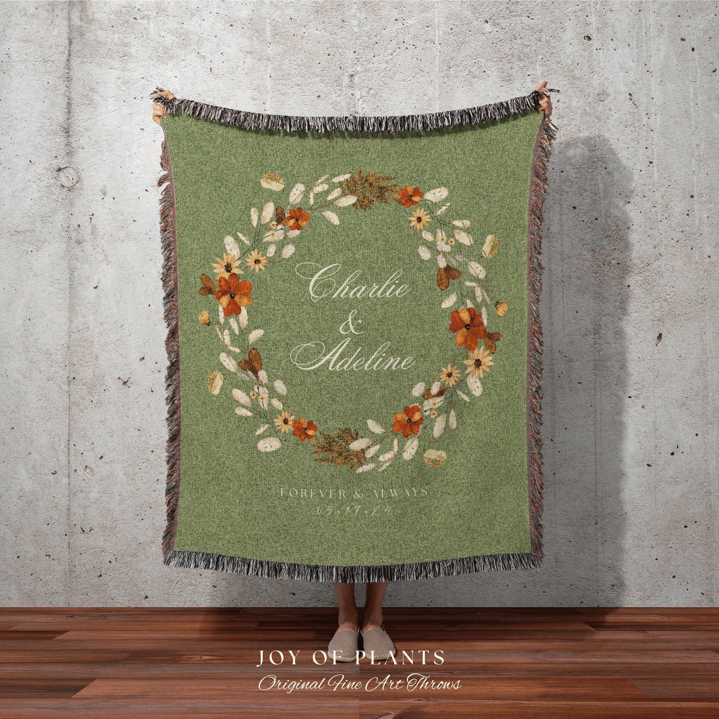 Sage Green Anniversary Blanket | Personalized Last Name Gift Blanket Wedding Monogram Couple Keepsake Blanket Anniversary Mr and Mrs Gift |