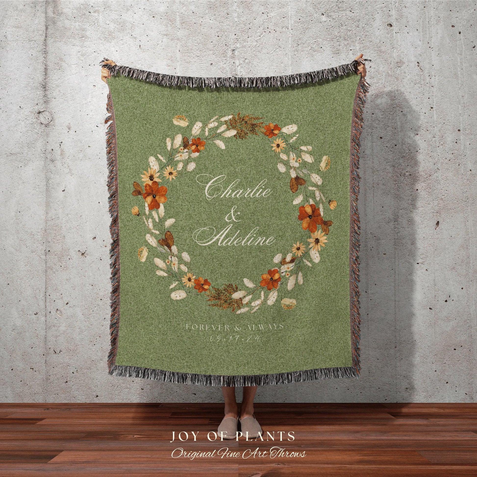 Sage Green Anniversary Blanket | Personalized Last Name Gift Blanket Wedding Monogram Couple Keepsake Blanket Anniversary Mr and Mrs Gift |