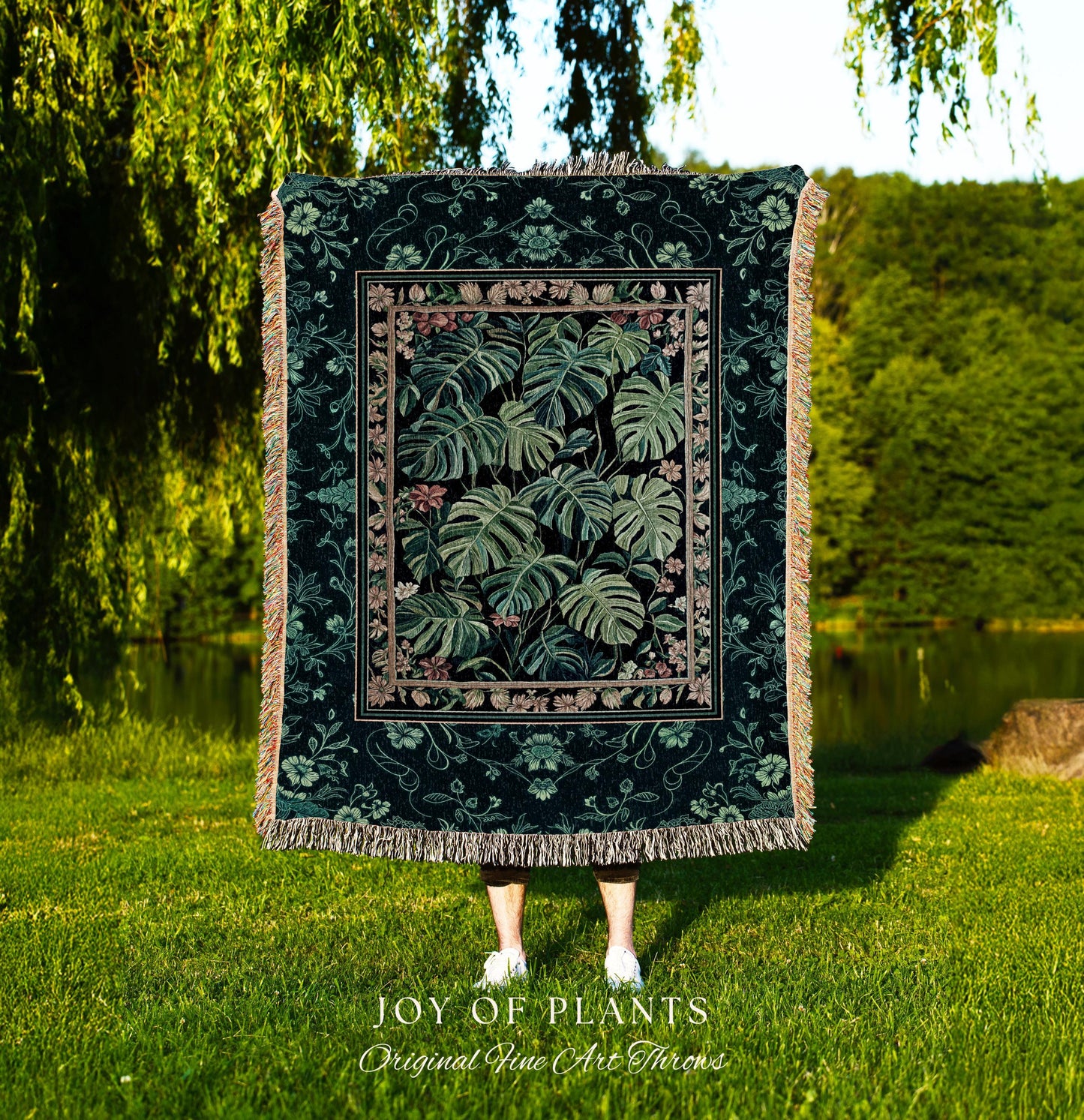 Dark Woodland Maximalist Monstera Tapestry | Tropigoth Botanical Bedroom Houseplant Lover Bedding Forestcore Costal Aesthetic Woven Blanket