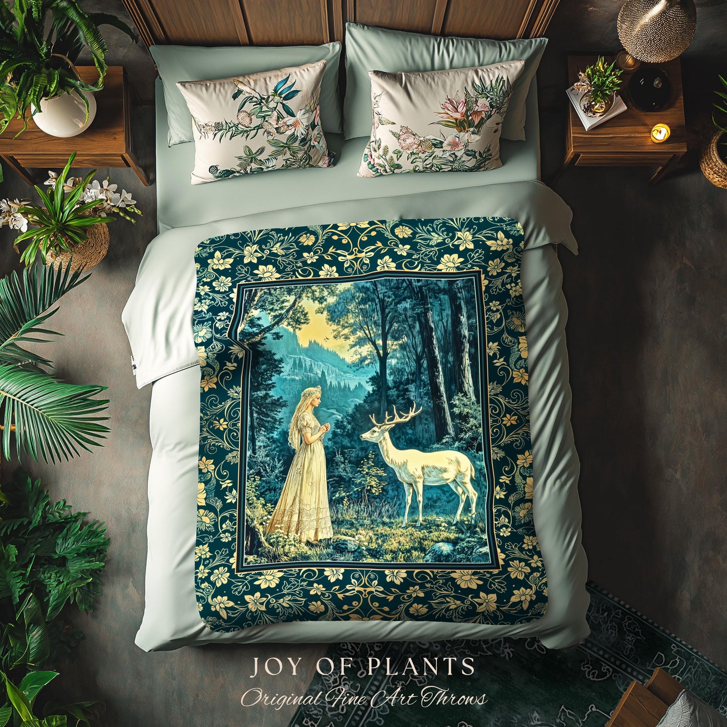 Mountain Goddess Ethereal Woven Tapestry | Woodland Folklore Nature Inspired Elegant Nature Throw Blanket Fantasy Cottagecore Medieval Style