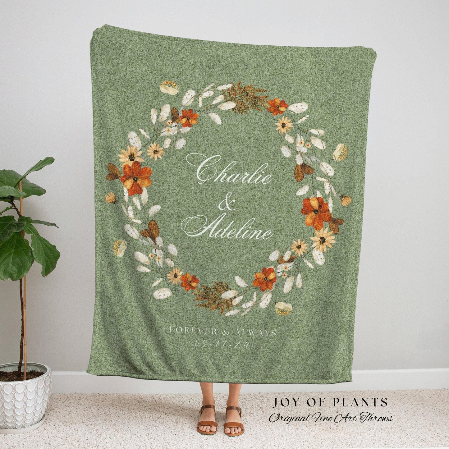 Sage Green Anniversary Blanket | Personalized Last Name Gift Blanket Wedding Monogram Couple Keepsake Blanket Anniversary Mr and Mrs Gift |