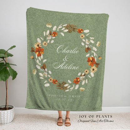 Sage Green Anniversary Blanket | Personalized Last Name Gift Blanket Wedding Monogram Couple Keepsake Blanket Anniversary Mr and Mrs Gift |
