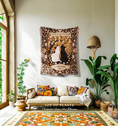 Romantic Cat Couple Custom Woven Blanket | Ethereal Woodland Aesthetic Woven Throw Custom Dark Academia Gift for Girlfriend Enchanted Forest