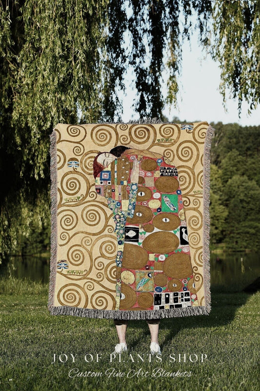 Gustav Klimt Lovers Painting Woven Blanket Fine Art | Gustav Klimt Wall Art Tapestry Blanket Woven | Maximalist Home Decor Eclectic Tapestry