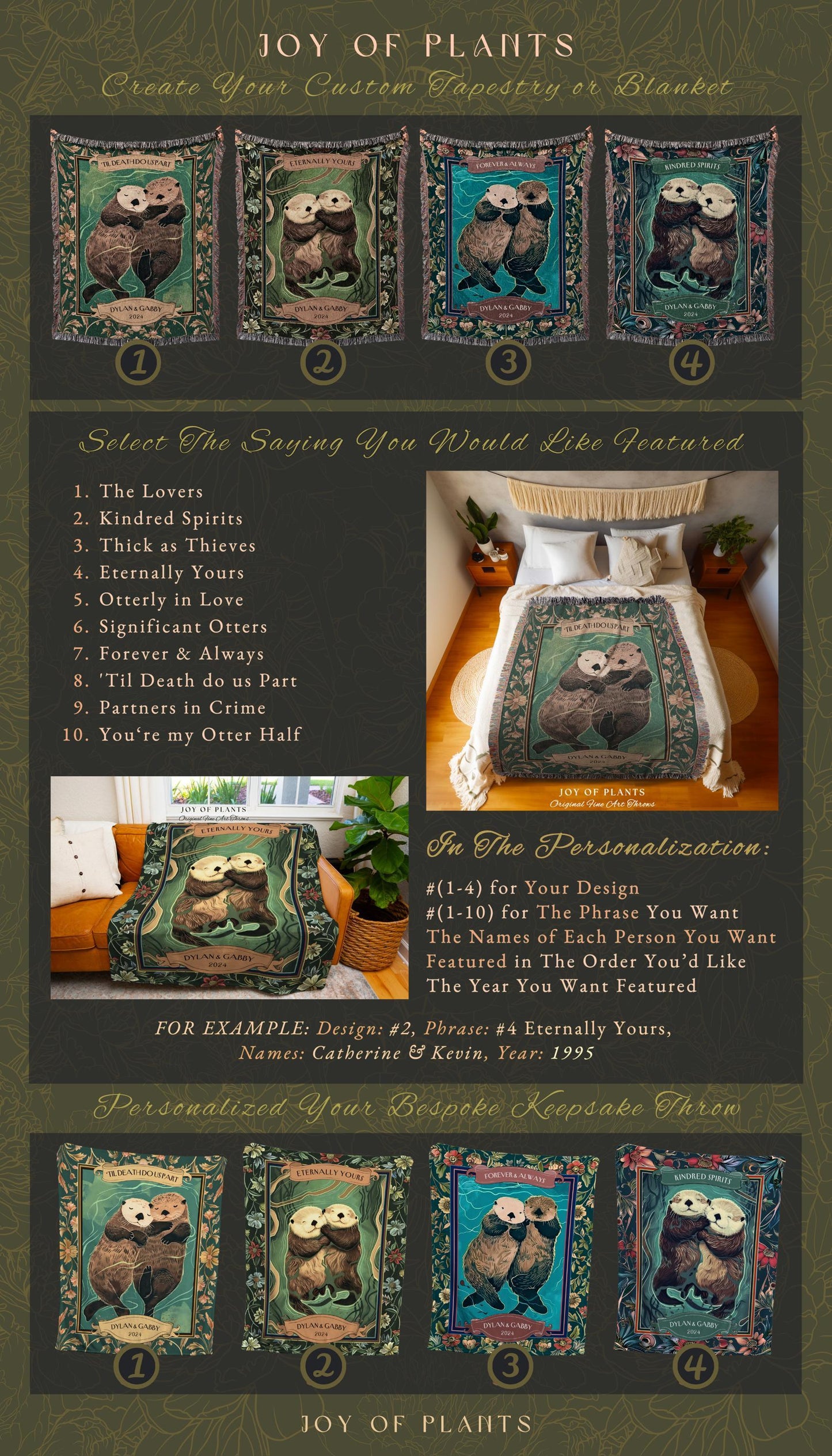 Otterly in Love Cute Couple Custom Gift | Boho Whimsical Wedding Anniversary Throw Blanket Personalized Saying Interlocking Otters Tapestry