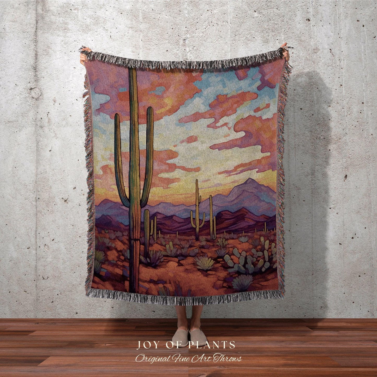 Moody Desert Landscape Blanket | Whimsical Home Decor Housewarming Gift Blanket Cactus Aesthetic Blanket Woven Tapestry Southwest Landscape