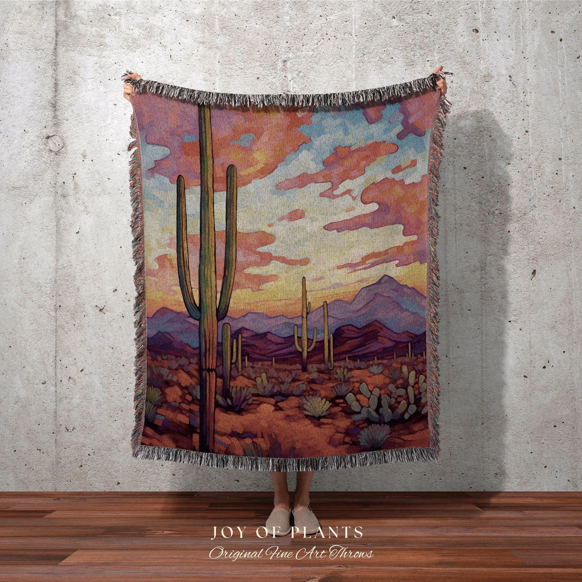 Moody Desert Landscape Blanket | Whimsical Home Decor Housewarming Gift Blanket Cactus Aesthetic Blanket Woven Tapestry Southwest Landscape