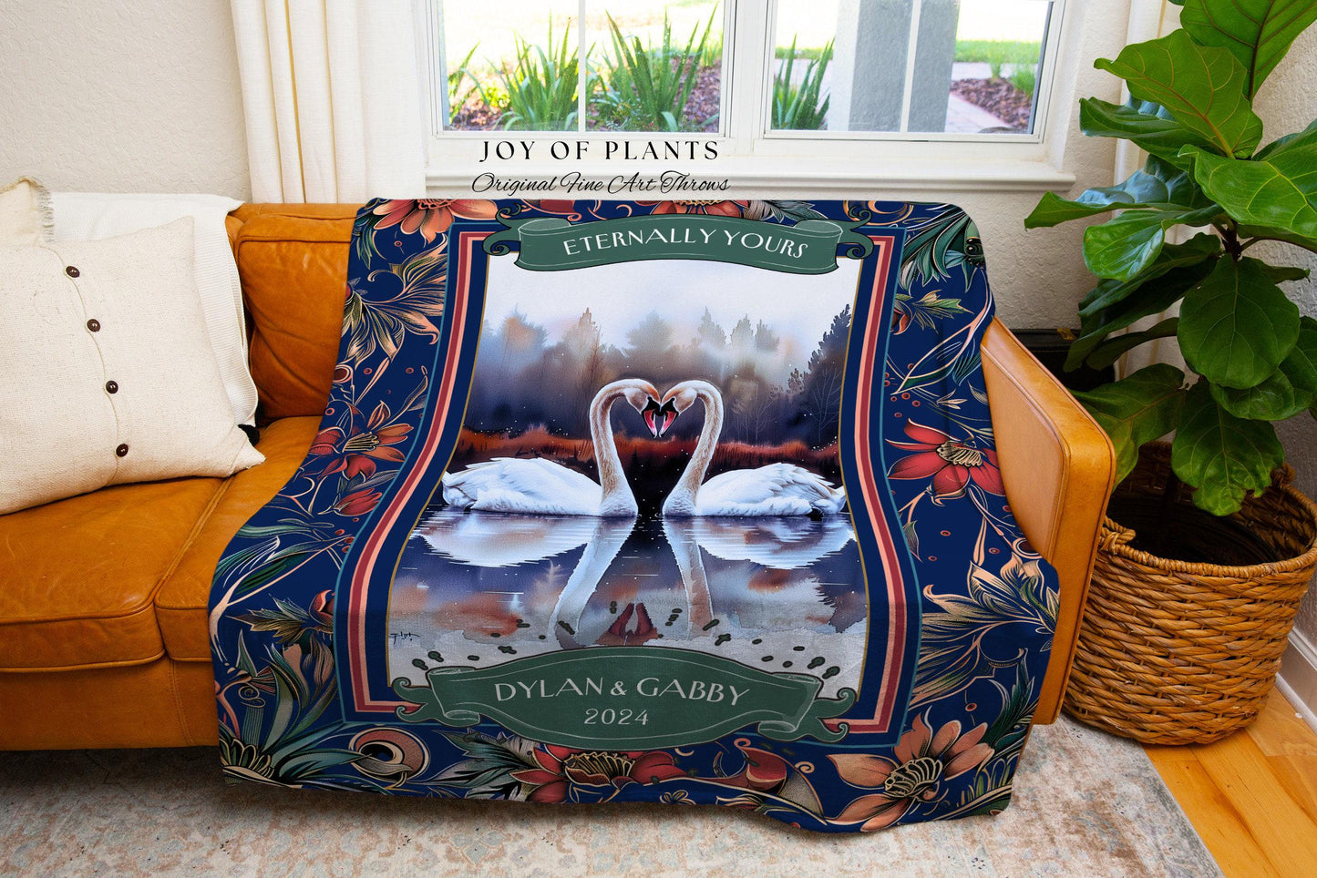Eternally Yours Swan Couple Custom Woven Tapestry Throw Blanket | Ethereal Wedding Anniversary Keepsake Timeless Sentimental Romance Gift