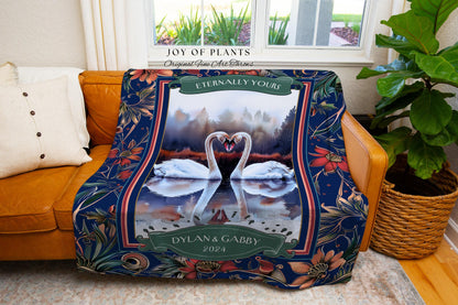 Eternally Yours Swan Couple Custom Woven Tapestry Throw Blanket | Ethereal Wedding Anniversary Keepsake Timeless Sentimental Romance Gift