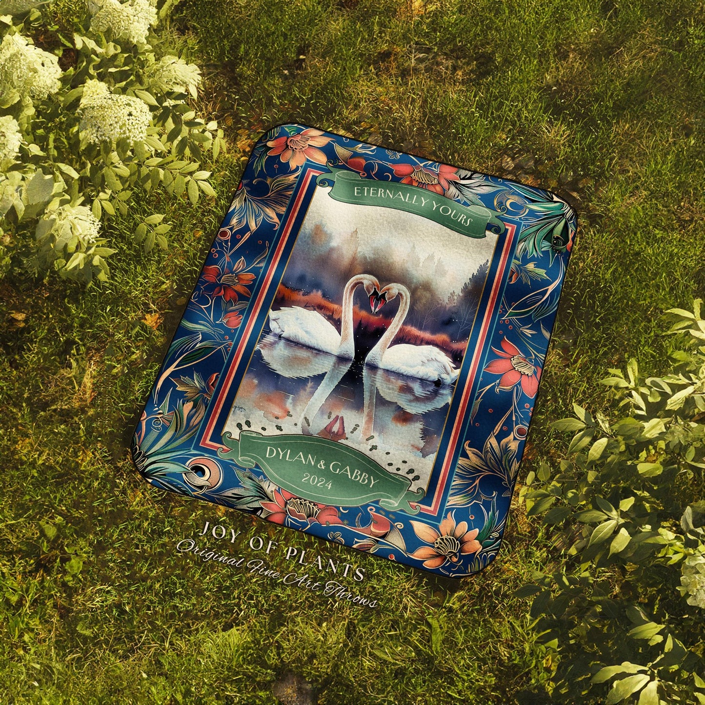 Eternally Yours Swan Couple Custom Woven Tapestry Throw Blanket | Ethereal Wedding Anniversary Keepsake Timeless Sentimental Romance Gift