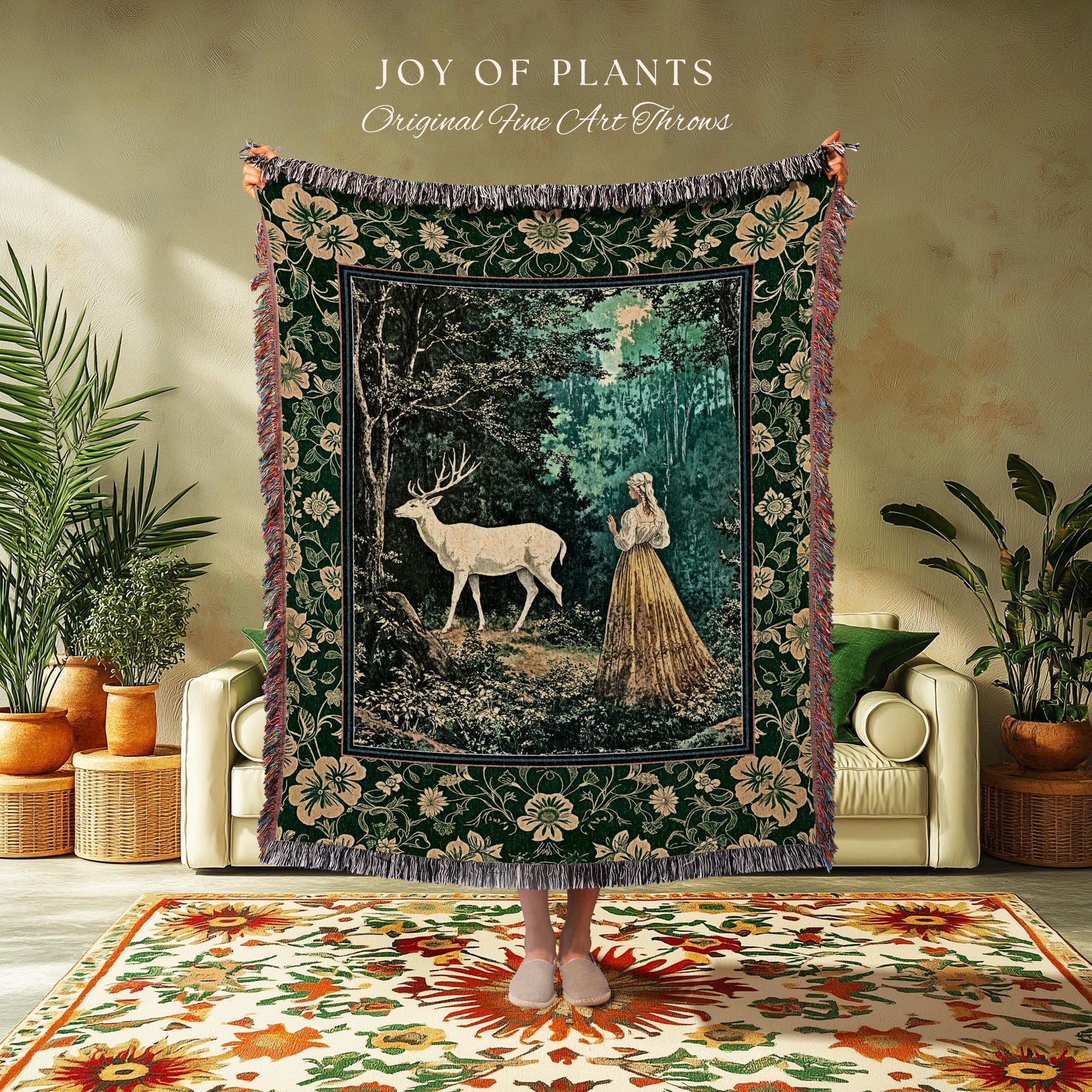 Dreamy Fairytale Forest Woven Wall Art | Folklore Inspired Ethereal Nature Tapestry Woodland Throw Blanket Botanical Elegance Magical Mystic