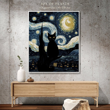Starry Night Tapestry Art Famous Painting Decor Tapestry Black Cat Woven Blanket | At History Gift Cat Vincent Van Gogh Inspired Tapestry