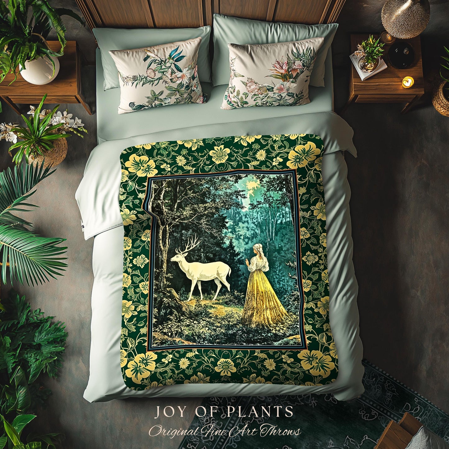 Dreamy Fairytale Forest Woven Wall Art | Folklore Inspired Ethereal Nature Tapestry Woodland Throw Blanket Botanical Elegance Magical Mystic