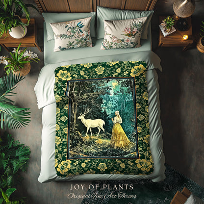 Dreamy Fairytale Forest Woven Wall Art | Folklore Inspired Ethereal Nature Tapestry Woodland Throw Blanket Botanical Elegance Magical Mystic