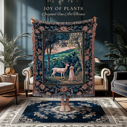 Romantic Landscape Storybook Tapestry | Fantasy Aesthetic Woven Wall Art Vintage Princess Blanket Whimsical Coquette Maximalist Renaissance