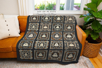 Cozy Gothic Ghost Tapestry Blanket | Ghost Lover Housewarming Gift Whimsigothic Halloween Home Decor Spooky Season Blanket Book Nook Bedroom