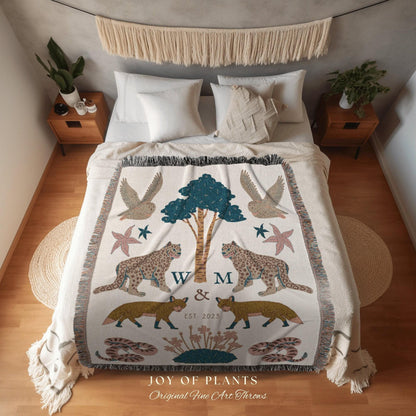 Minimalist Monogram Blanket Custom Anniversary Gift Cottagecore Wedding Initials Blanket Personalized Couples Gift Blanket Custom Tapestry |