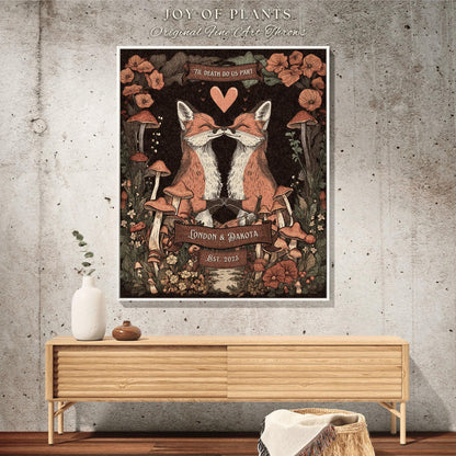 Fox Lovers Anniversary Couple Throw Blanket | Woodland Aesthetic Whimsical Folklore Wedding Keepsake Cottagecore Dating Gift Custom Tapestry
