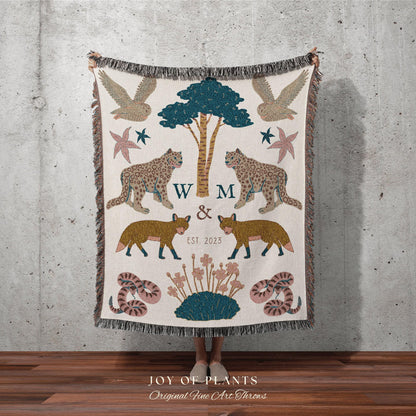 Minimalist Monogram Blanket Custom Anniversary Gift Cottagecore Wedding Initials Blanket Personalized Couples Gift Blanket Custom Tapestry |