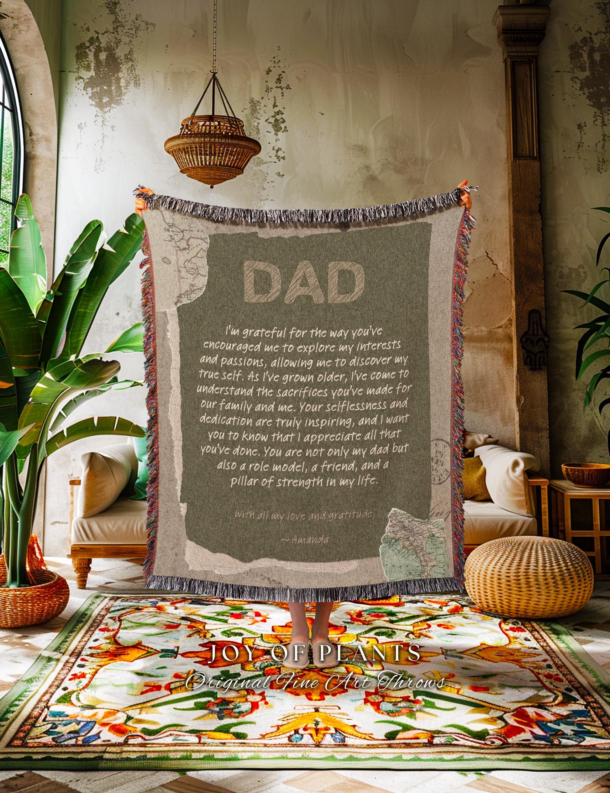Letter to Dad Sentimental Custom Gift | Thoughtful Father's Day Personalized Woven Throw Meaningful Papa Custom Gift for Grandpa I Love You