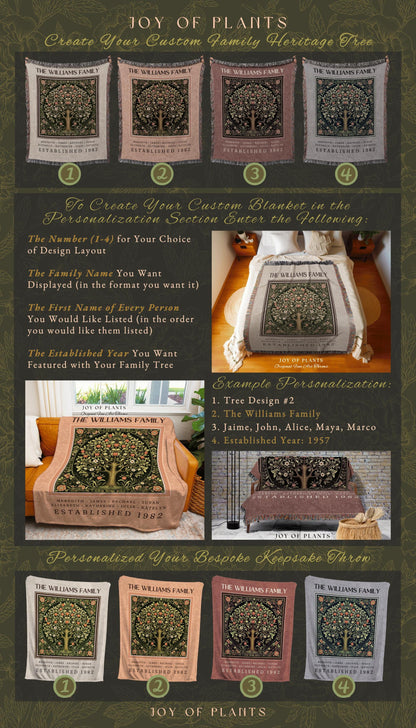 Custom Family Tree Blanket Boho Soft Cottagecore Pastel Terracotta Cozy Couch Throw | Personalized Name Gift Meaningful Heritage Tapestry